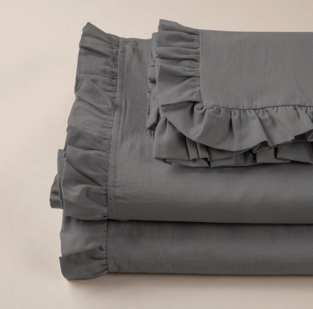 Completo per Letto Matrimoniale con Volant Due Lenzuola e Due Federe con Rouche Tanti colori