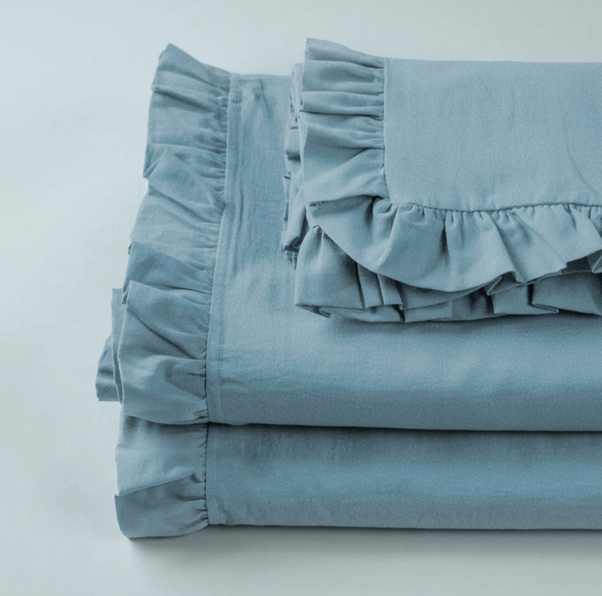 Completo per Letto Matrimoniale con Volant Due Lenzuola e Due Federe con Rouche Tanti colori