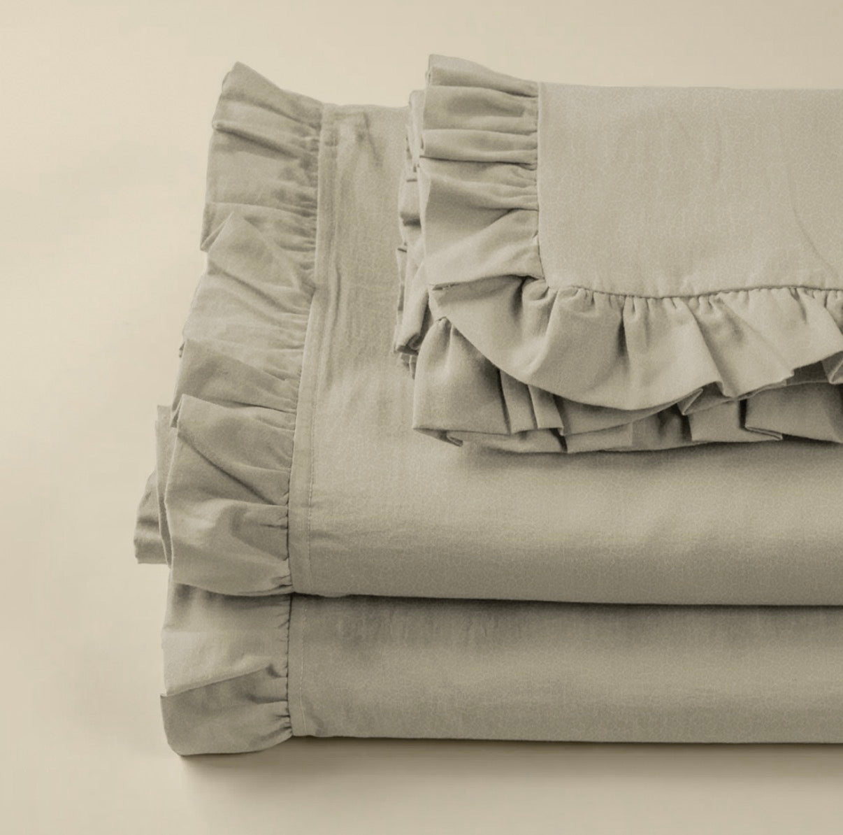 Completo per Letto Matrimoniale con Volant Due Lenzuola e Due Federe con Rouche Tanti colori