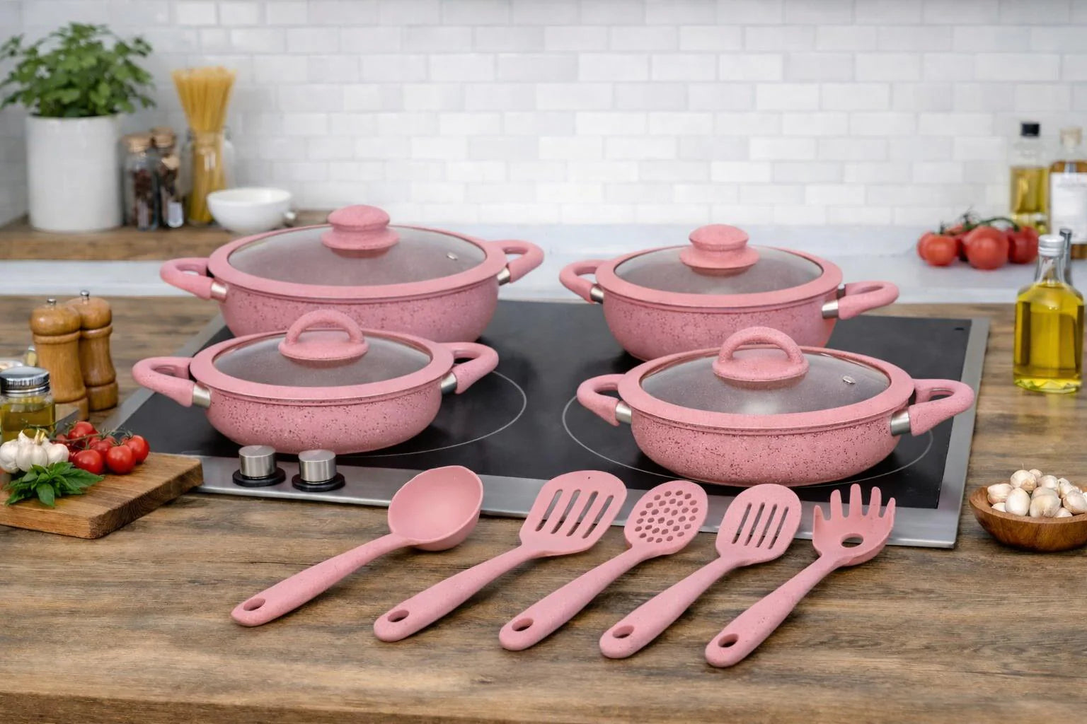 BAVARIA SET TEGAMI 13PZ ROSA 20/24/28/32CM INDUZIONE E SU TUTTI I TIPI DI COTTURA (Copia)