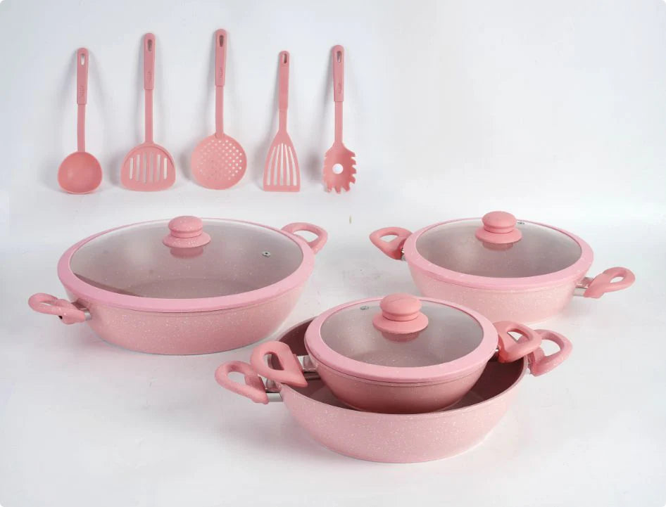 BAVARIA SET TEGAMI 13PZ ROSA 20/24/28/32CM INDUZIONE E SU TUTTI I TIPI DI COTTURA (Copia)
