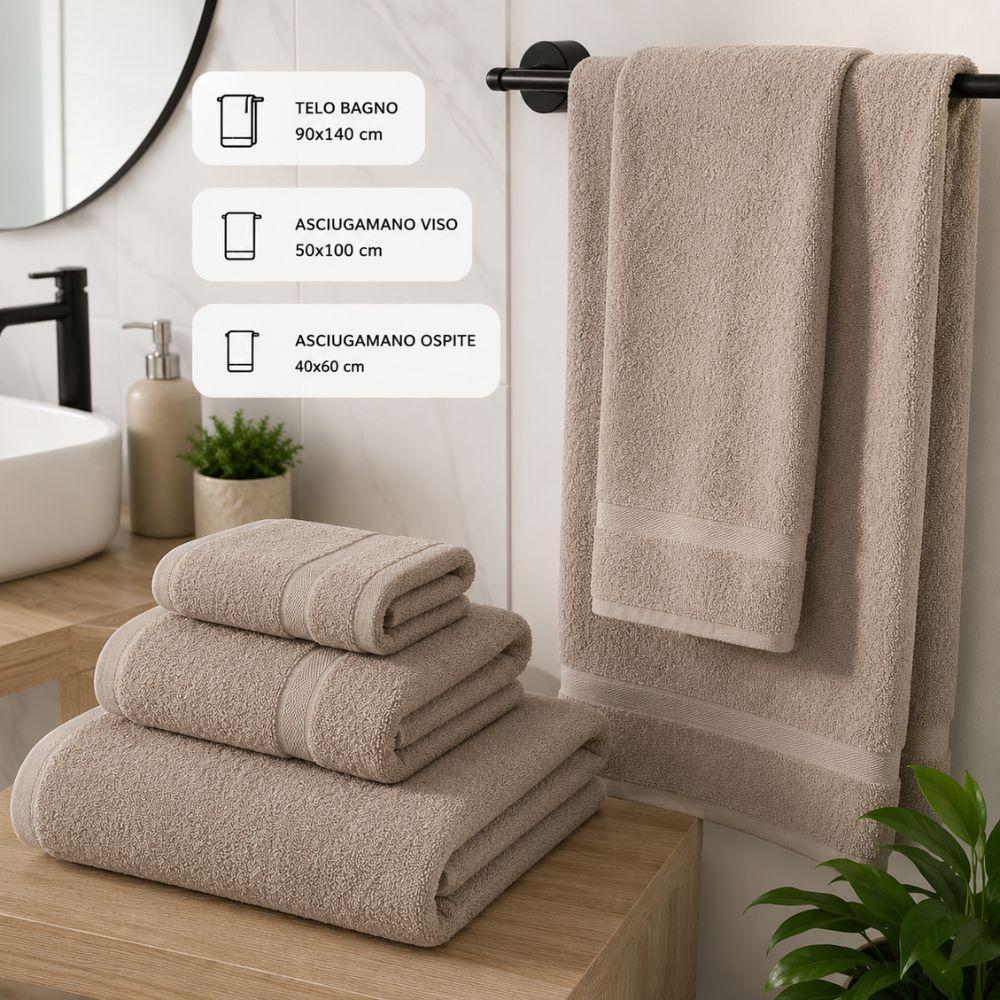 Set Asciugamani Spugna 3 Pezzi Morbidi Assorbenti 90x140 50x100 40x60