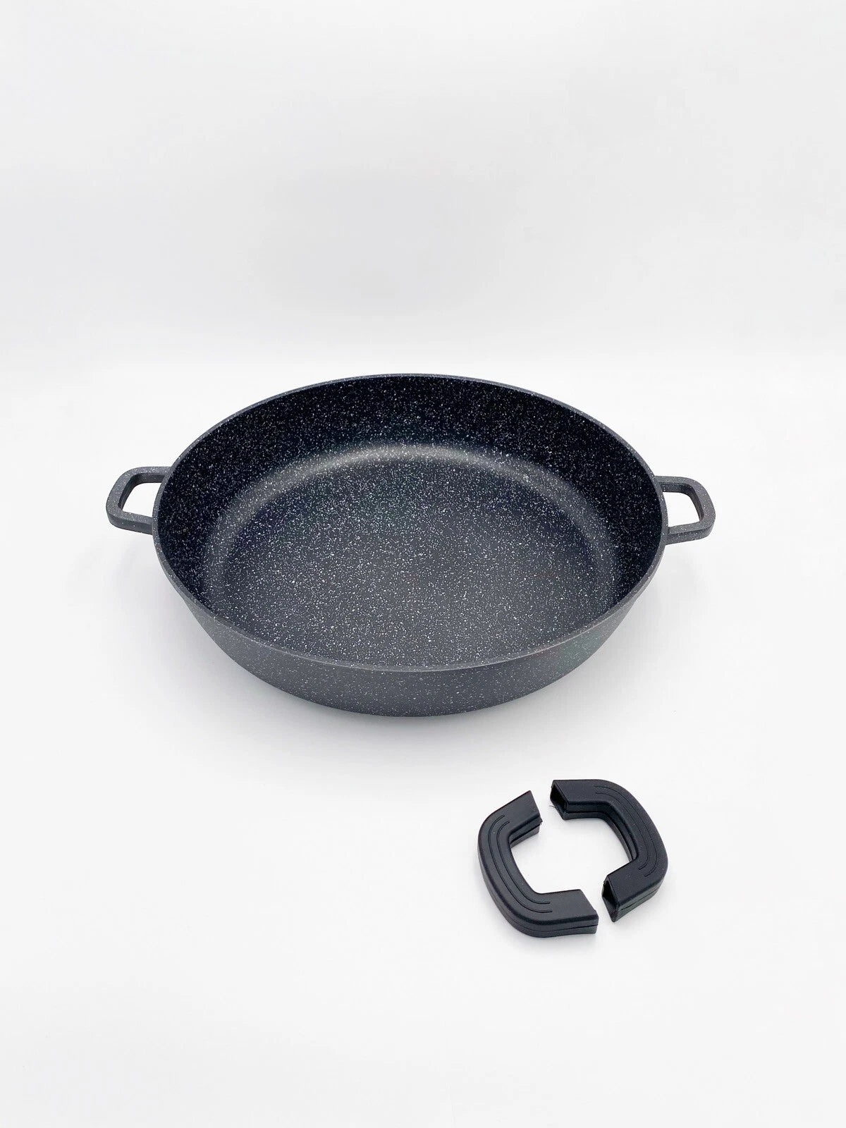 Tegame 40 cm Bavaria Pietra Vulcanica Antiaderente Coperchio Vetro Antiurto