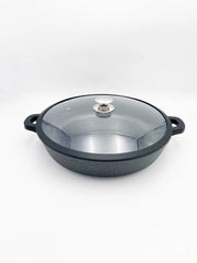 Tegame 40 cm Bavaria Pietra Vulcanica Antiaderente Coperchio Vetro Antiurto