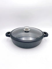 Tegame 32cm Bavaria Pietra Vulcanica Antiaderente Coperchio Vetro Antiurto