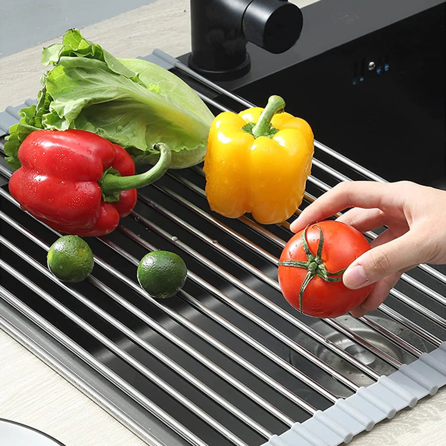 Multi-function folding dish drainer for sink