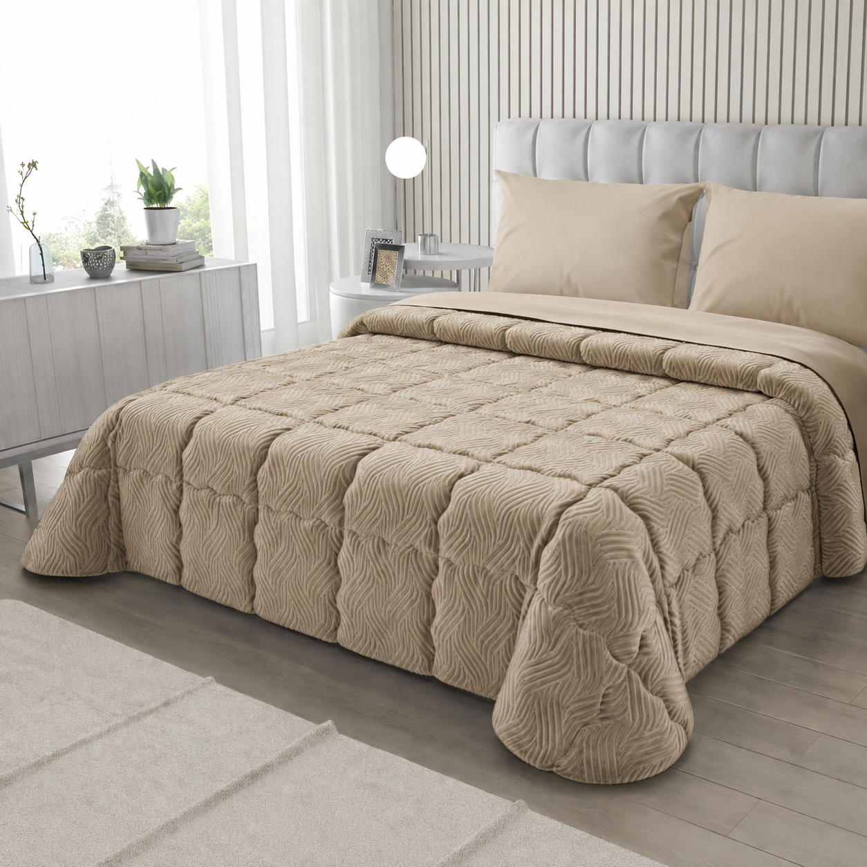 Trapunta Allegra Matrimoniale in Velluto Made in Italy 🇮🇹   Calda, Morbida ed Elegante, Disponibile in 4 Colori